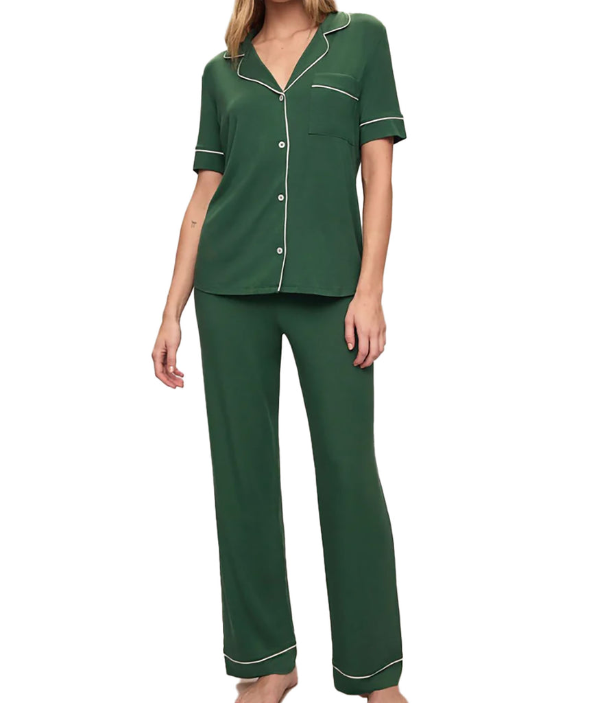 Eberjey Women Gisele Short Sleeve Pant PJ Set Forest Green/Ivory Accessories Eberjey   