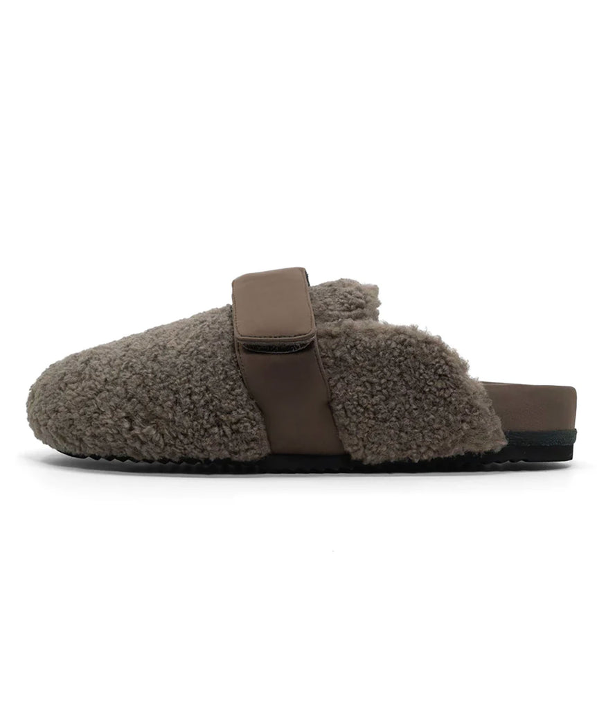 Roam Women Fuzzy Loafer Mule Taupe Accessories Roam   