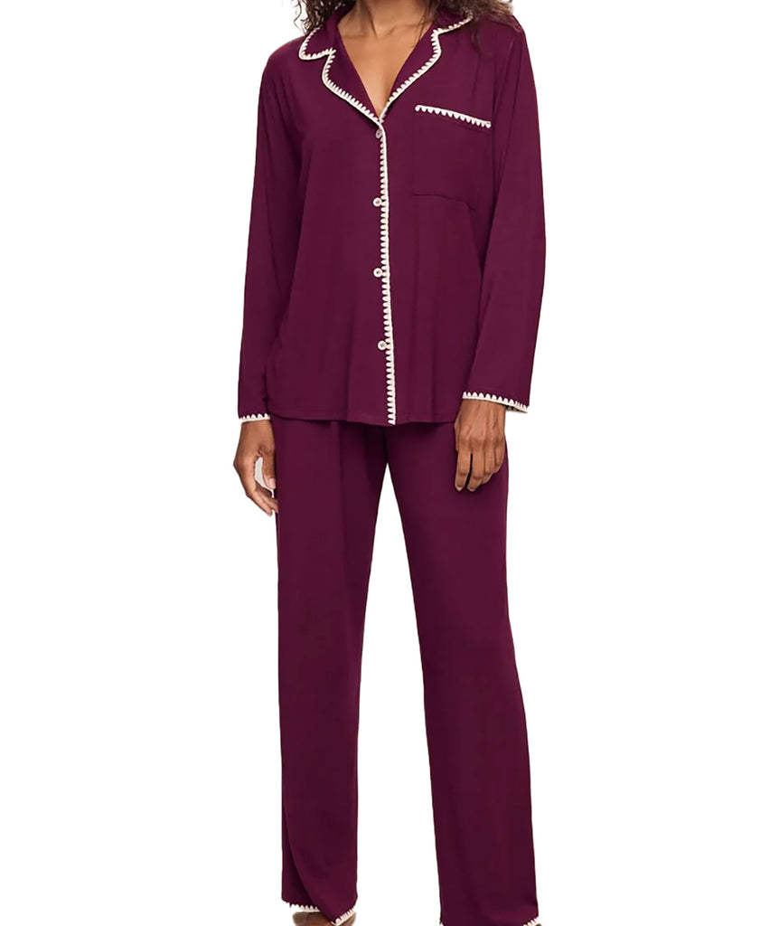 Eberjey Women Frida Long PJ Set Plum/Ivory Accessories Eberjey   