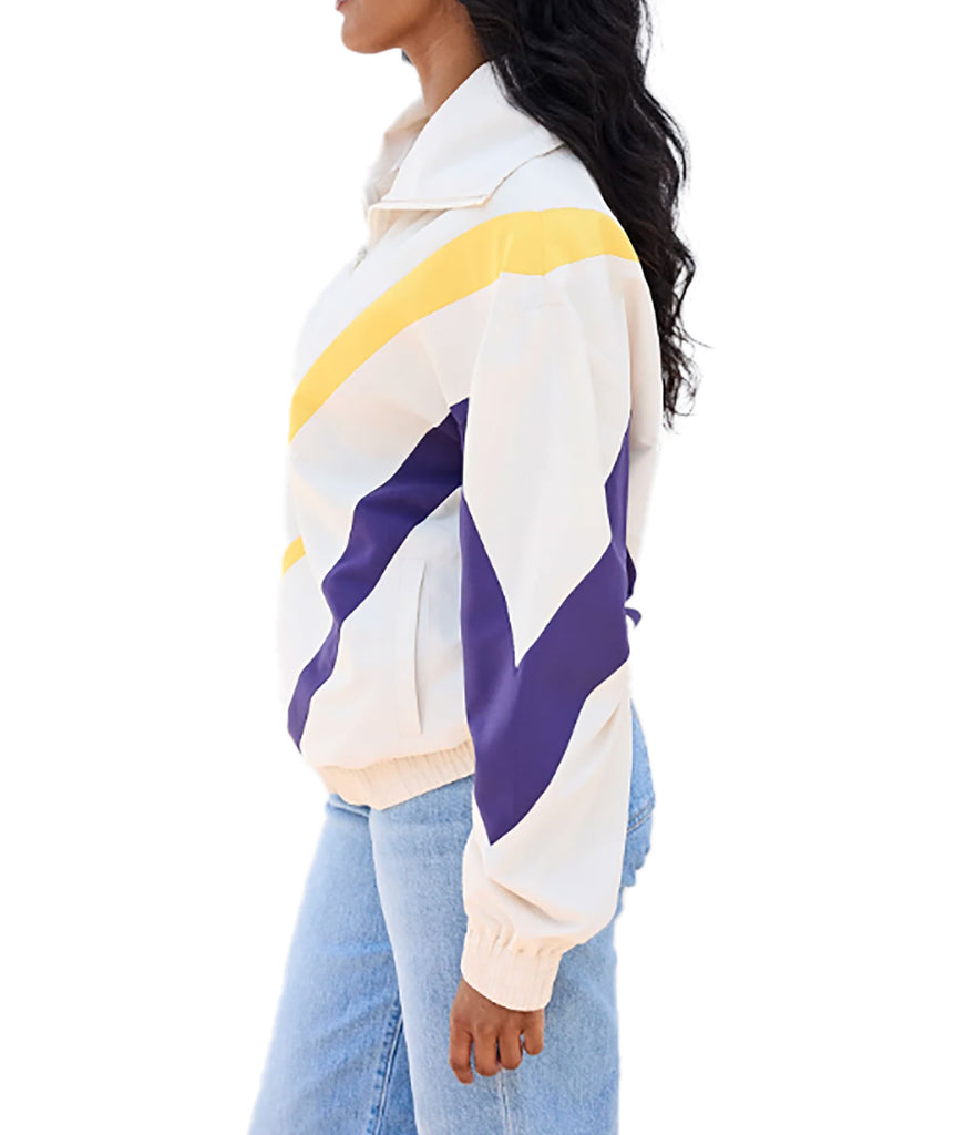 Terez Women LA Lakers Sugar Swizzle Chevron Zip Pullover Womens Casual Tops Terez   