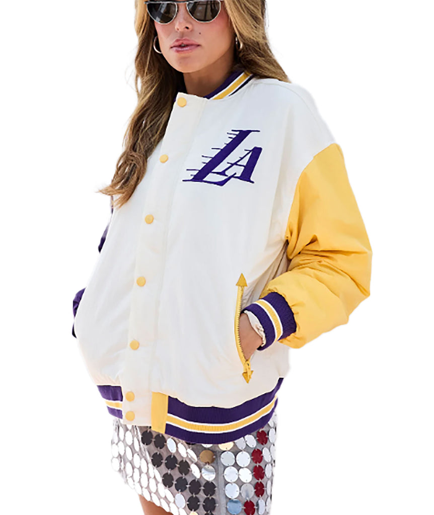 Terez Women LA Lakers Team Colors Bomber Jacket Womens Casual Tops Terez   