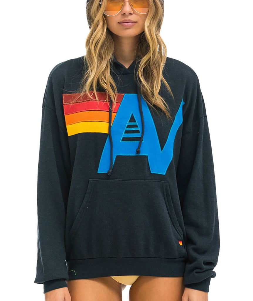 Aviator Nation Women Logo Stitch Pullover Hoodie Charcoal Womens Casual Tops Aviator Nation   