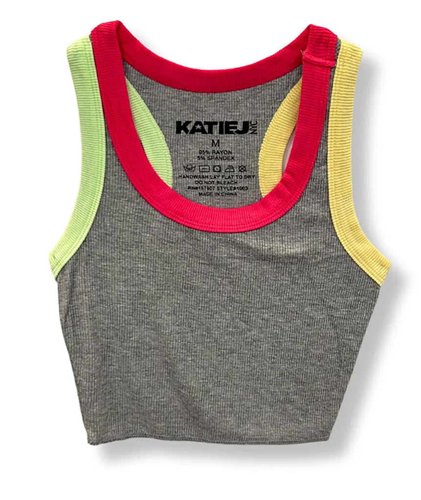 Katie J NYC Girls Holiday Grey Multi Trim Livi Tank Girls Casual Tops Katie J NYC   