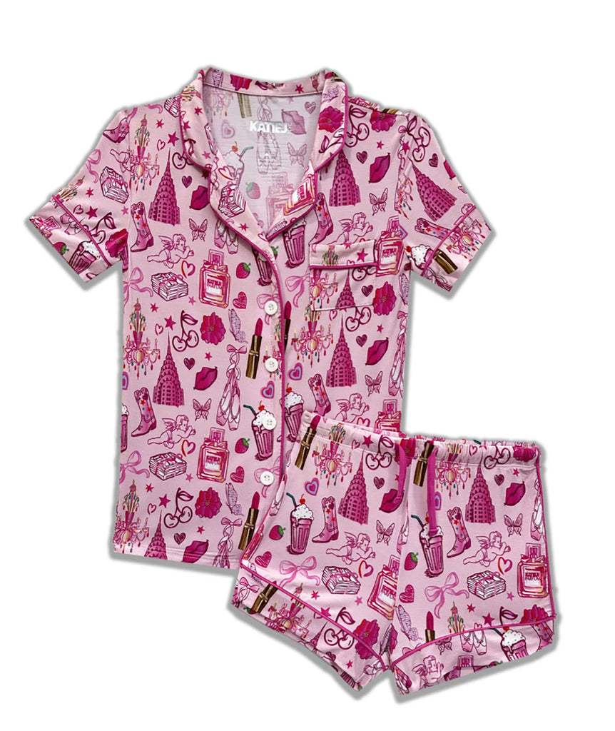 Katie J NYC Juniors Girly Things Lynn PJ Shorts Set Accessories Katie J NYC   