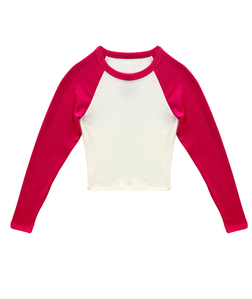 Katie J NYC Girls Rowan Raglan White/Raspberry Girls Casual Tops Katie J NYC   