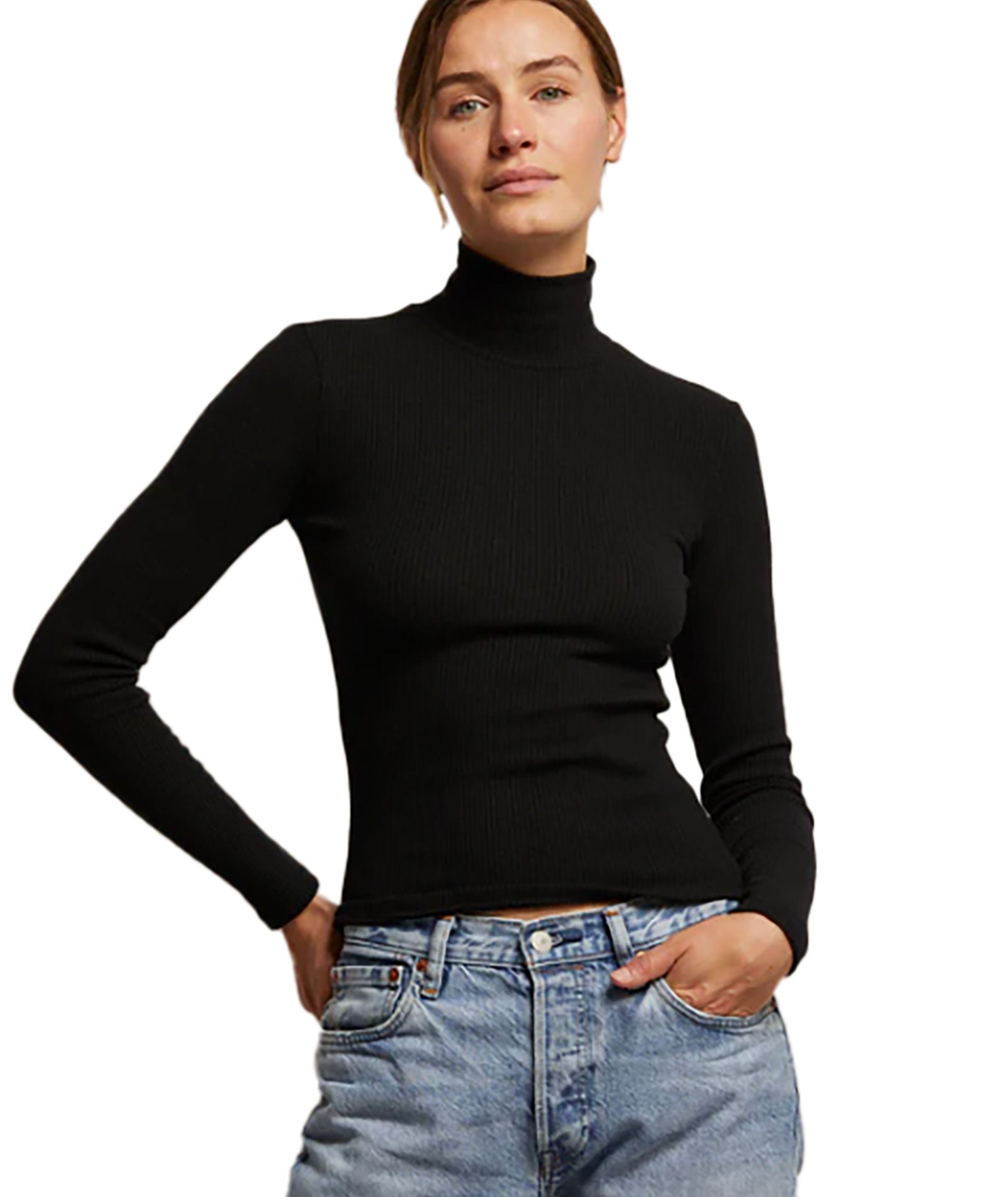 Perfect White Tee Women Noelle Rib Turtleneck Sweater Womens Casual Tops Perfect White Tee