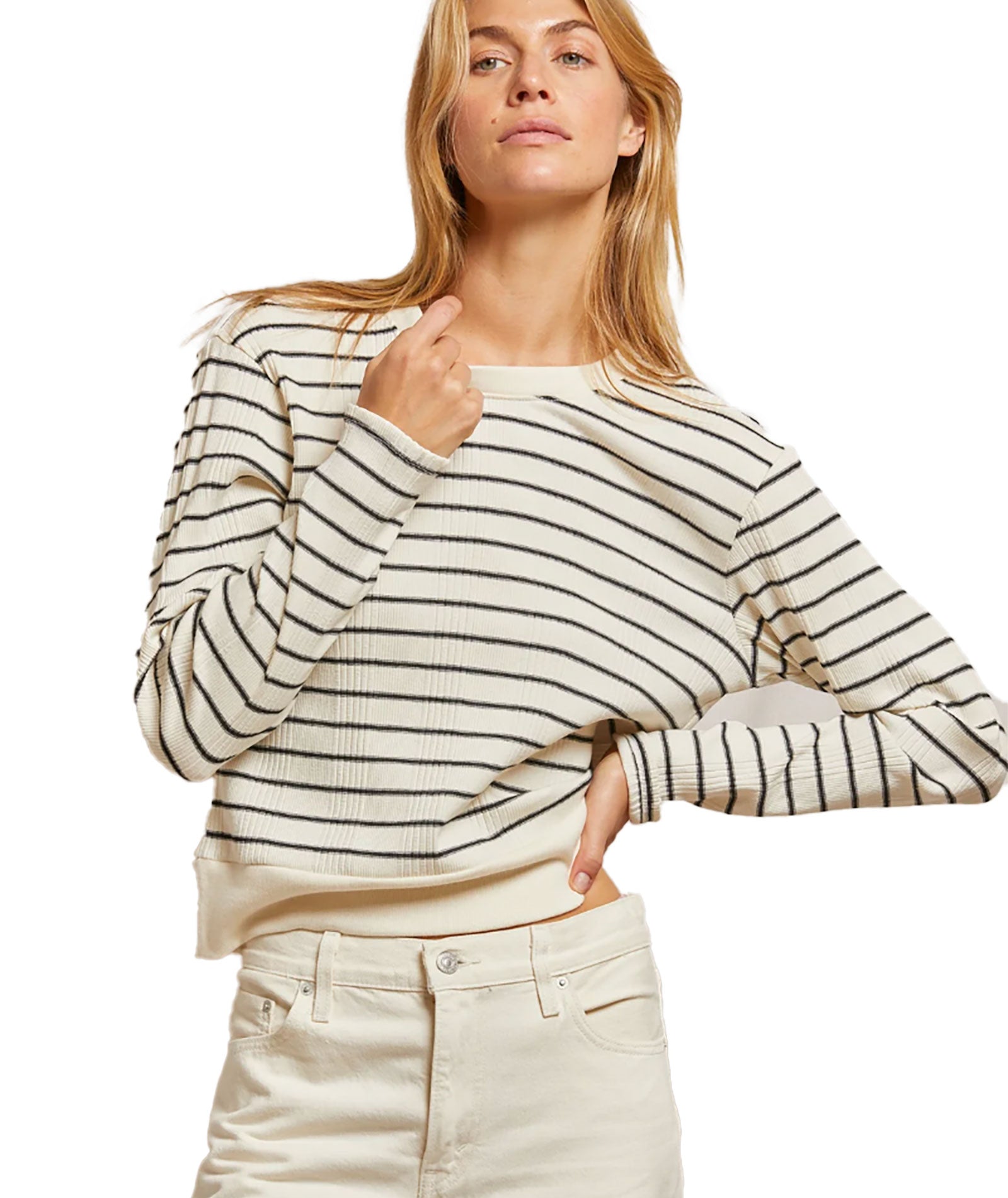 Perfect White Tee Women Stef Rib Striped Long Sleeve Boxy Tee Womens Casual Tops Perfect White Tee