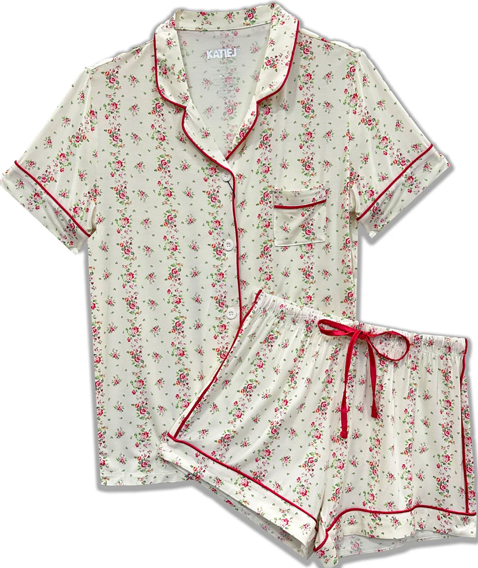 Katie J NYC Juniors Shabby Chic Stripe Lynn PJ Shorts Set Accessories Katie J NYC Floral Juniors/Women XXS