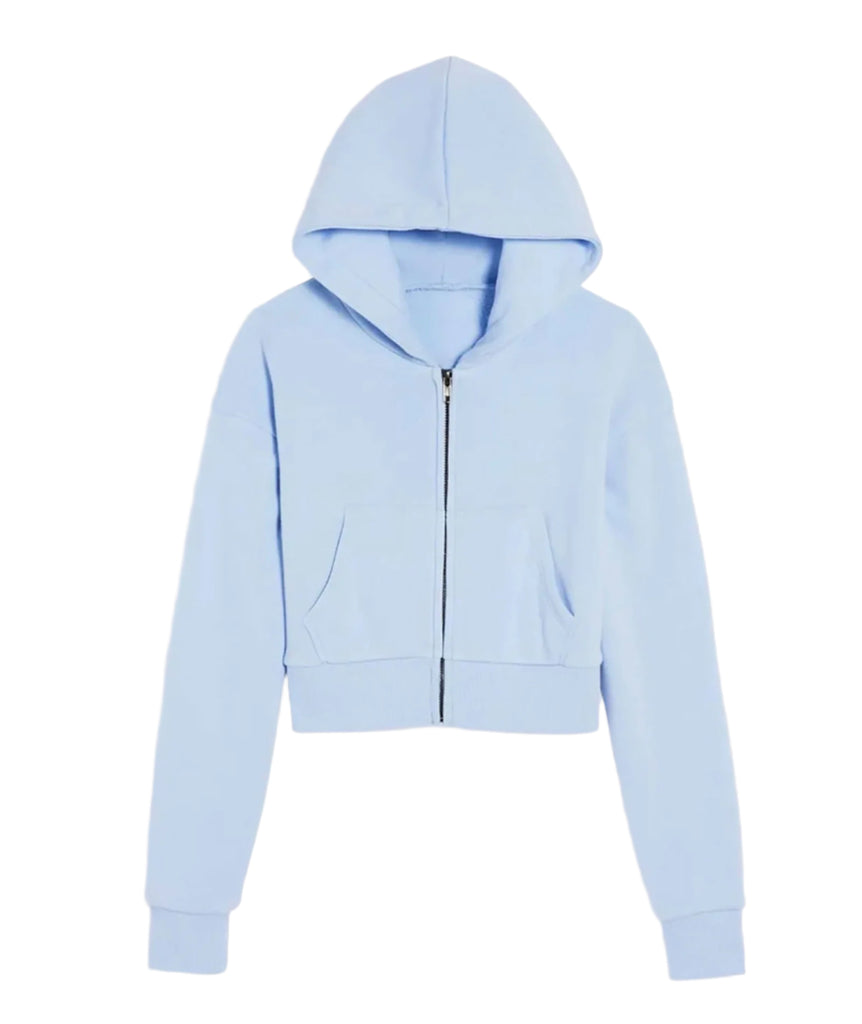 Katie J NYC Girls Dylan Crop Zip Hoodie Distressed/seasonal girls Katie J NYC Baby Blue Y/S (7/8)