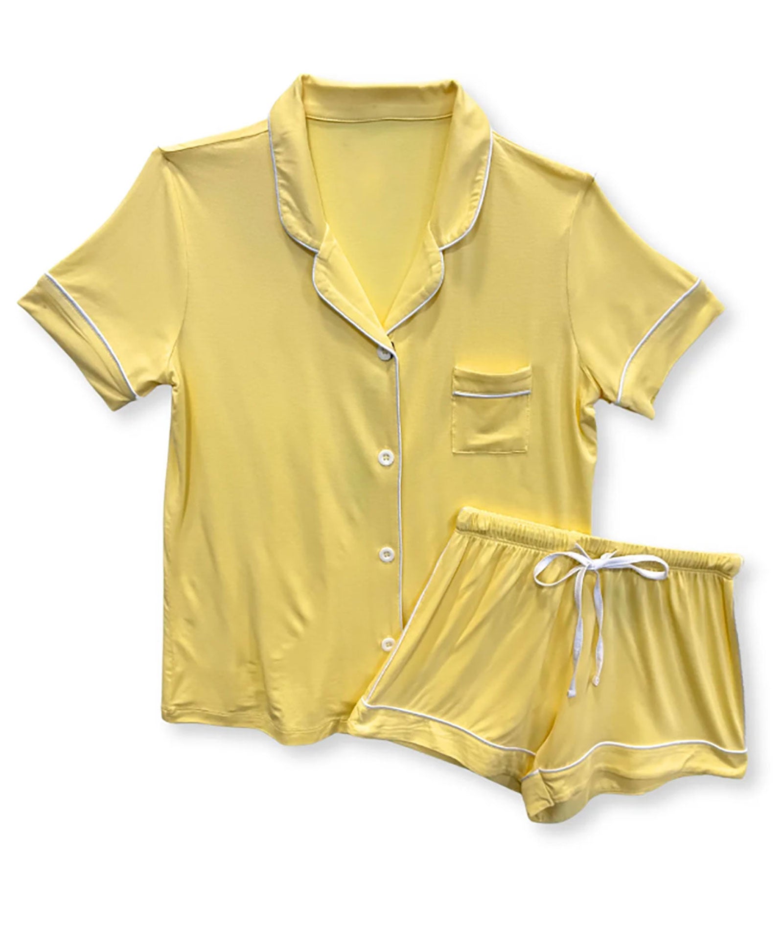 Katie J NYC Juniors Butter/White Lynn PJ Shorts Set Accessories Katie J NYC Yellow Juniors/Women XXS