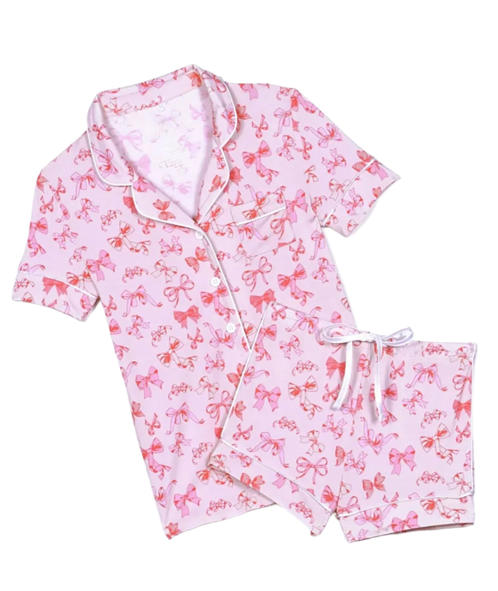 Katie J NYC Juniors Pink Bows Lynn Shorts PJ Set Accessories Katie J NYC Pink Juniors/Women XXS