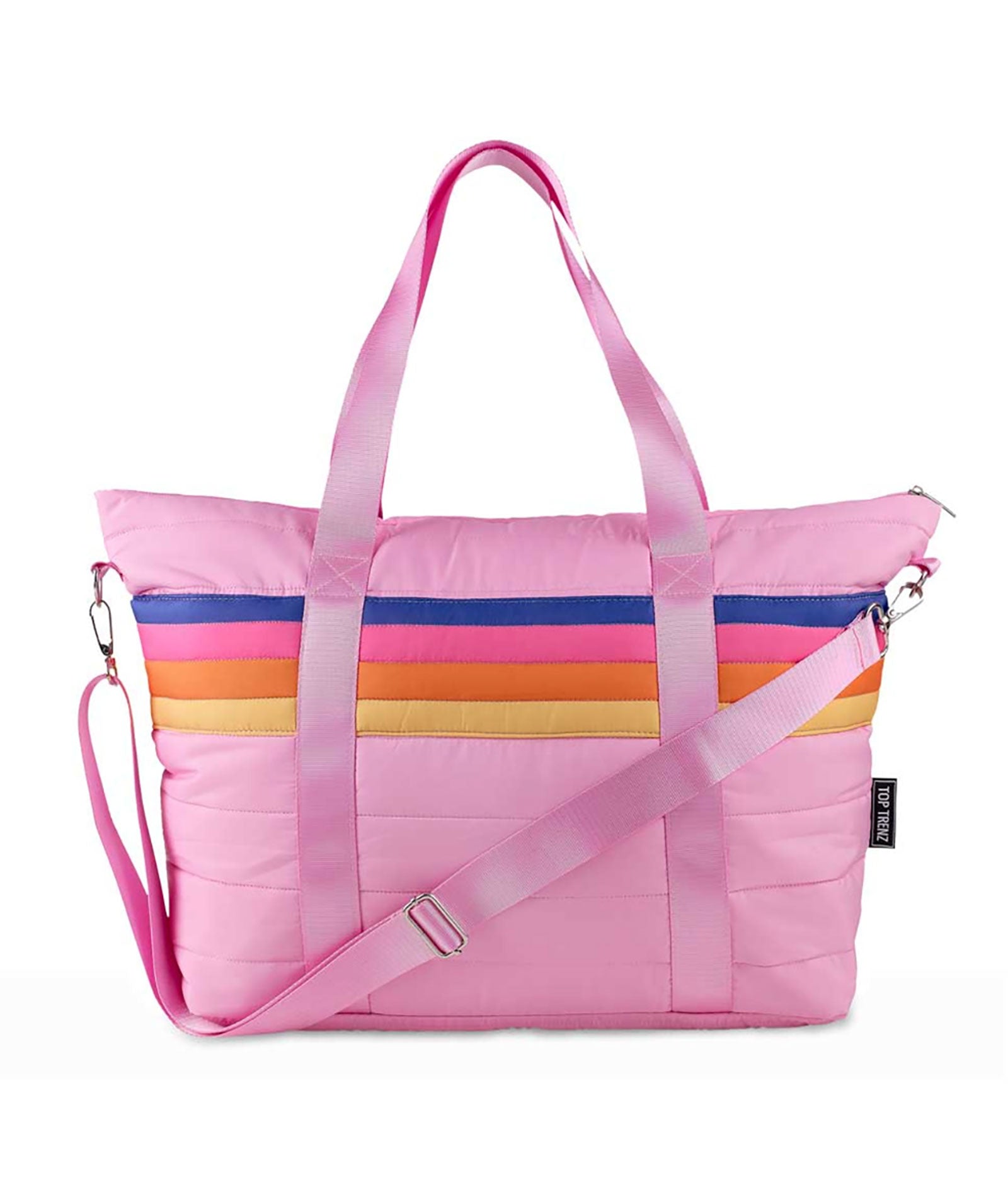 Retro Stripe Pink Puffer Tote Bag Accessories Top Trenz Pink