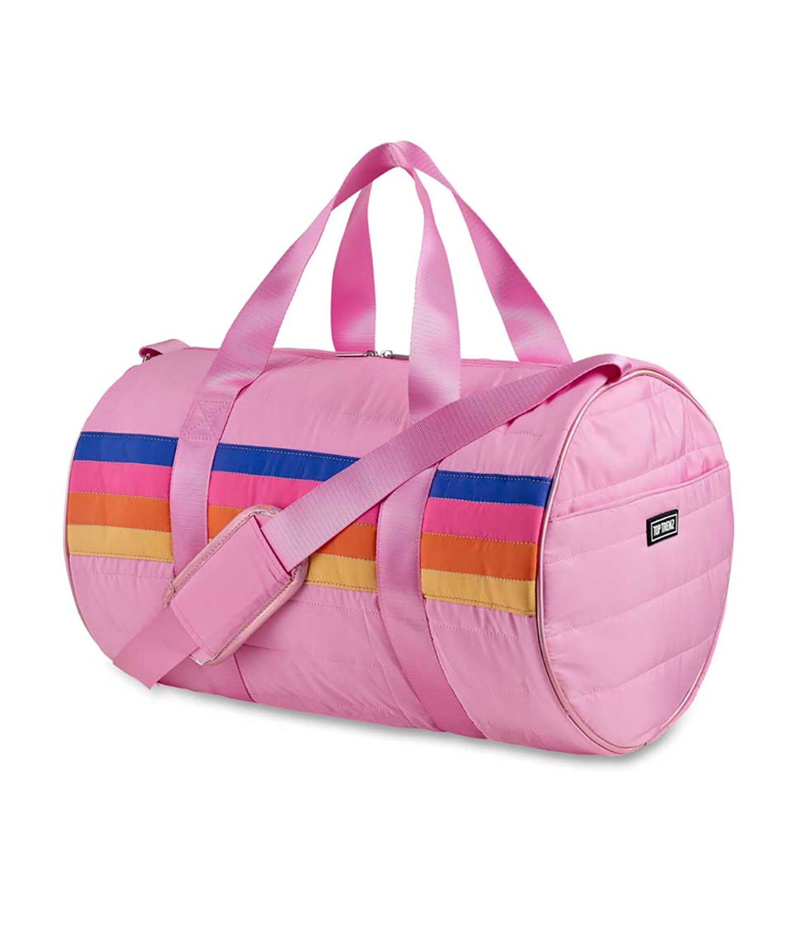 Retro Stripe Pink Puffer Duffle Bag Accessories Top Trenz Pink