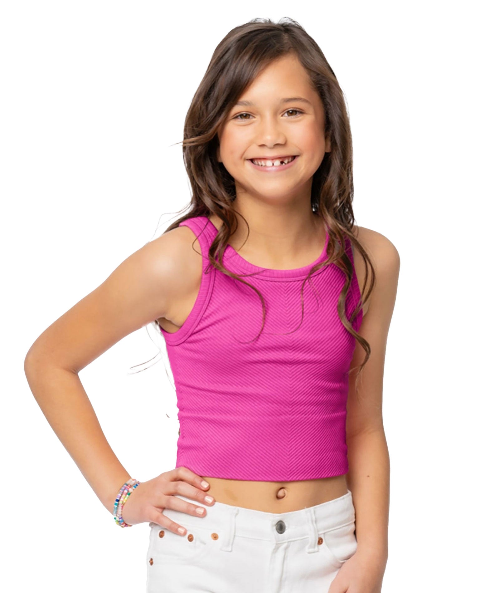 Malibu Sugar Girls Chevron Crop Tank Girls Special Tops Malibu Sugar Neon Fuchsia One Size Fits Most (Y/7-Y/14)