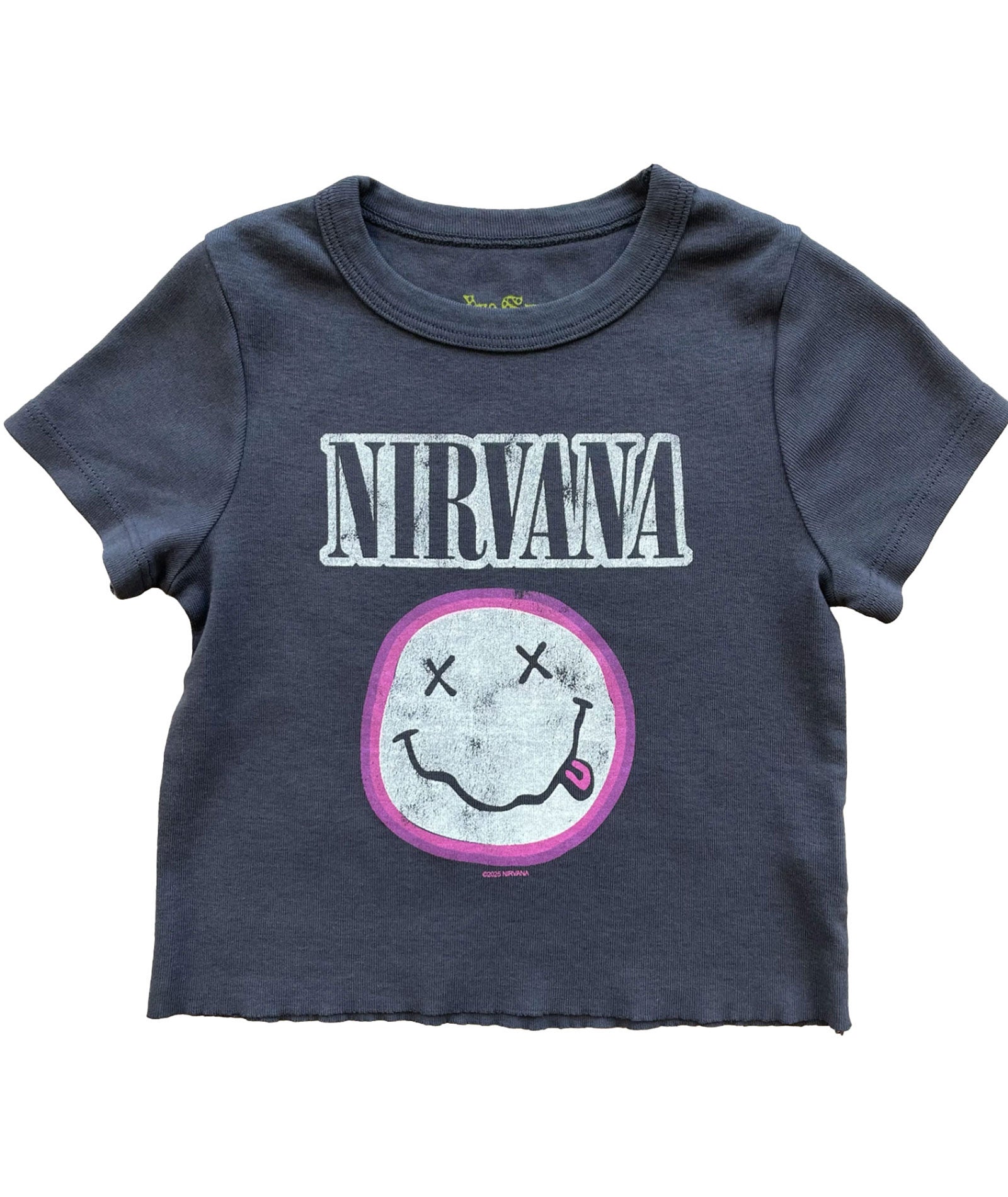 Rowdy Sprout Girls Nirvana Smiley Fitted Tee Distressed/seasonal girls Rowdy Sprout Black Y/XS (6X)
