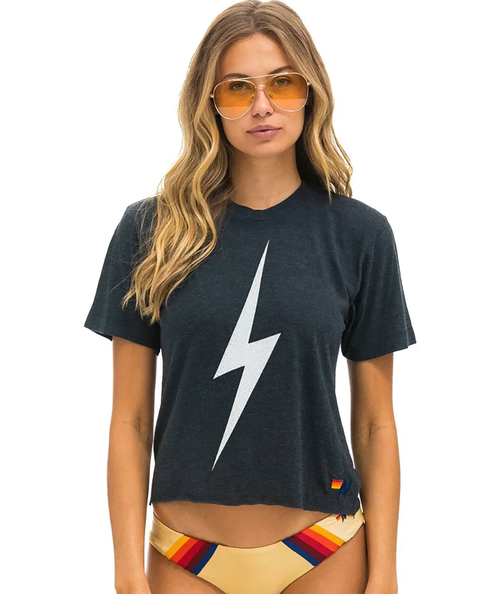 Aviator Nation Women Bolt Boyfriend Tee Womens Casual Tops Aviator Nation Charcoal Juniors/Women XS