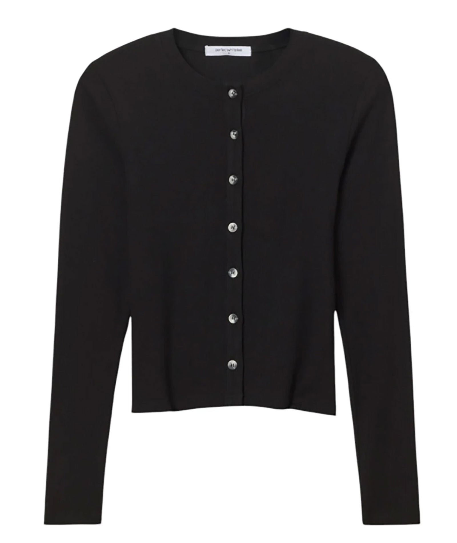 Perfect White Tee Women Maureen Luxe Rib Fitted Cardigan Womens Casual Tops Perfect White Tee True Black Juniors/Women XS