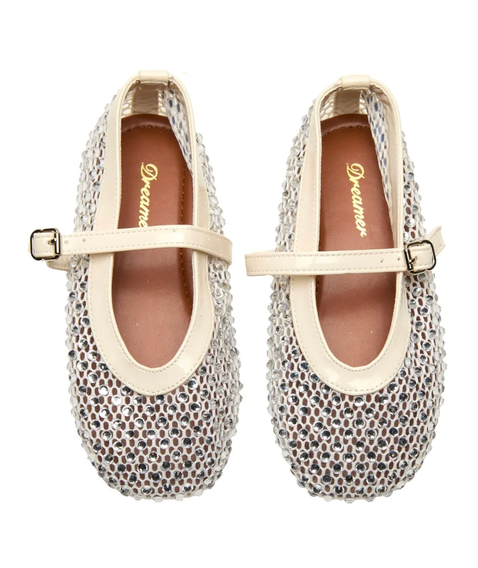 Mini Dreamers Girls Lala Mesh Crystal Ballet Flats Accessories Mini Dreamers Ivory Shoes/33