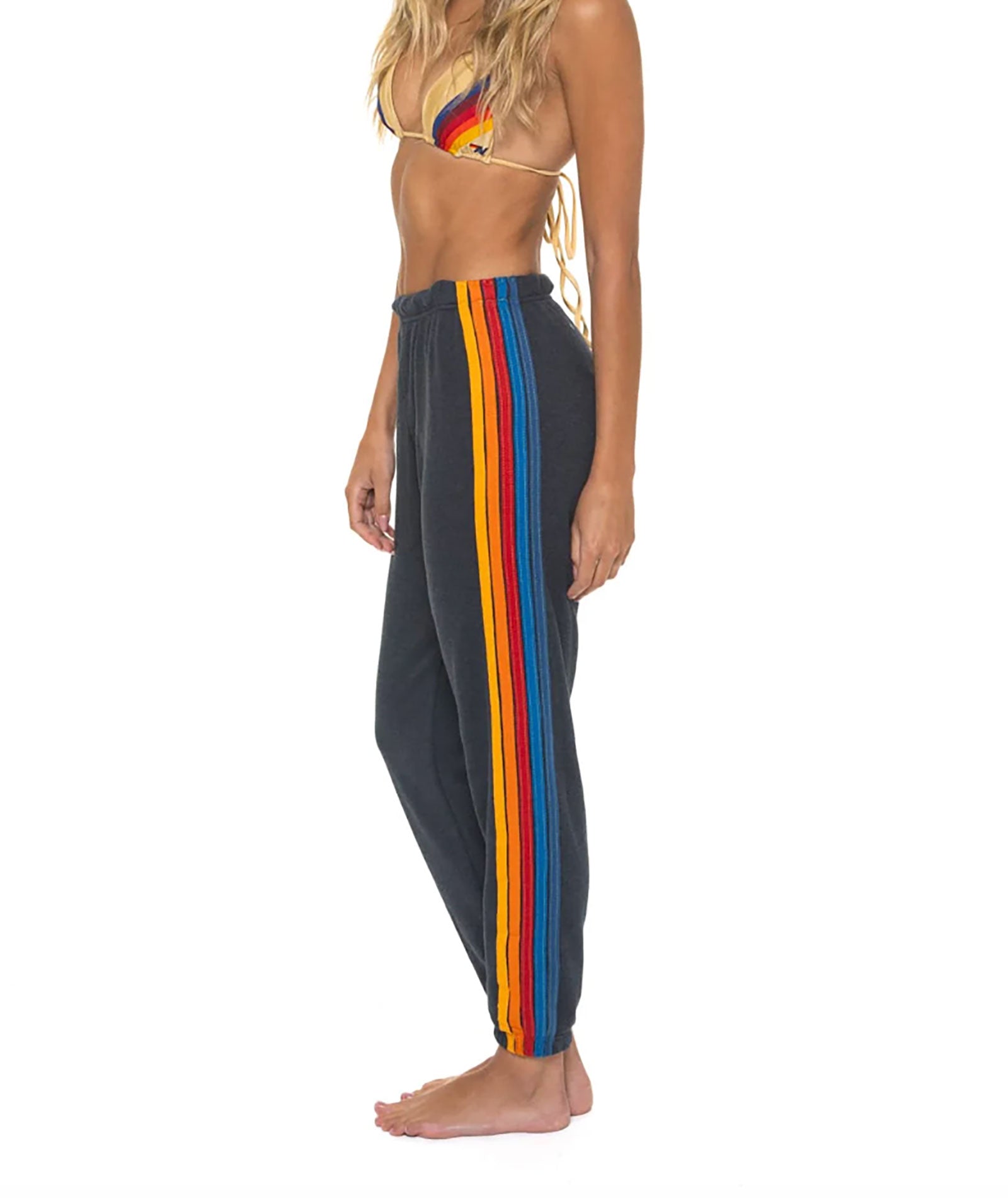 Aviator Nation Women Classic 5 Stripe Sweatpants Womens Casual Bottoms Aviator Nation Charcoal Juniors/Women XS