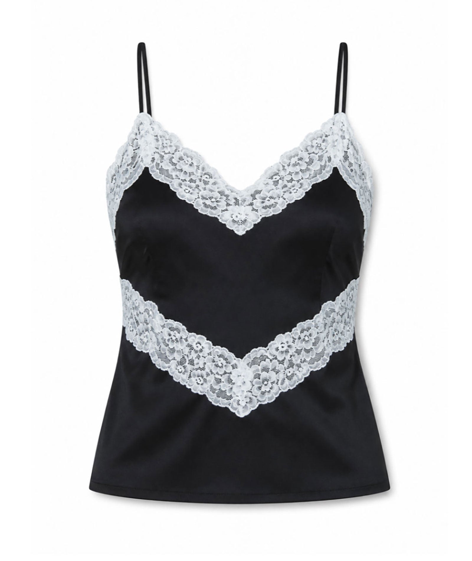 Theme Girls Margot Black With Cream Lace Satin Cami