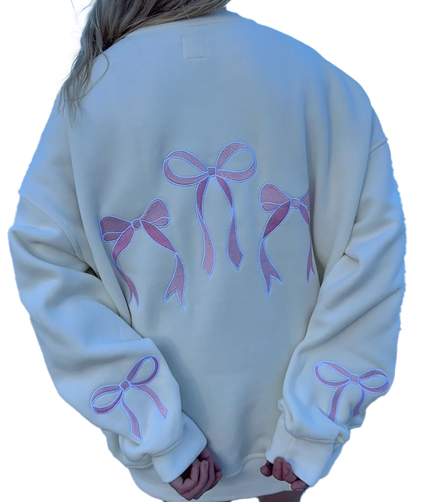 Sunkissed Coconut Juniors Embroidered Pink Bow Sweatshirt Womens Casual Tops Frankie's Exclusives   