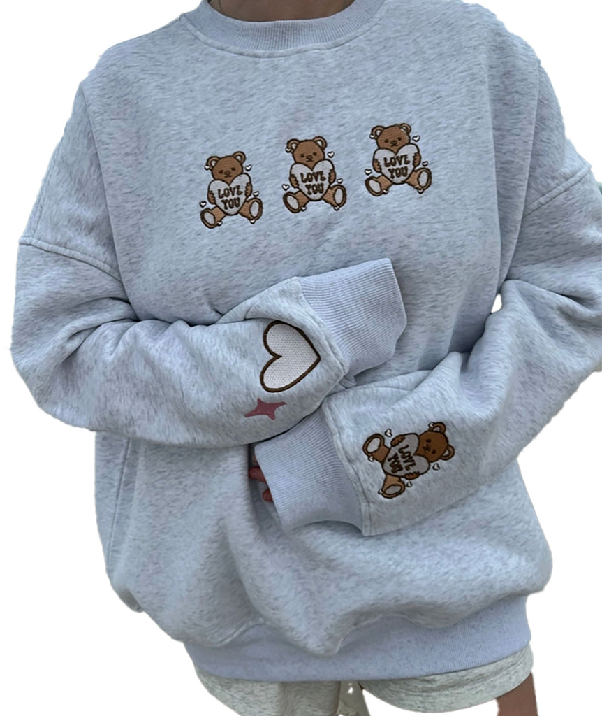 Sunkissed Coconut Juniors Embroidered Teddy Bear Sweatshirt Womens Casual Tops Frankie's Exclusives   