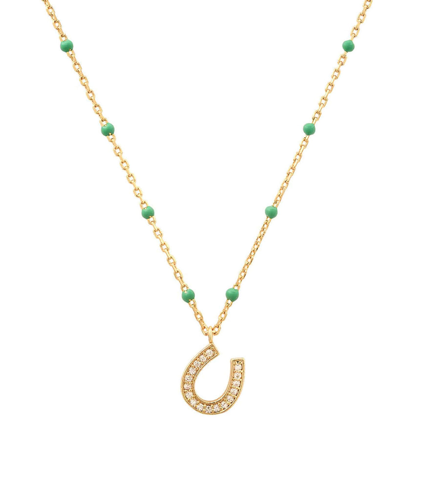TAI Enamel Green Beaded Horseshoe Necklace Jewelry - Trend TAI   