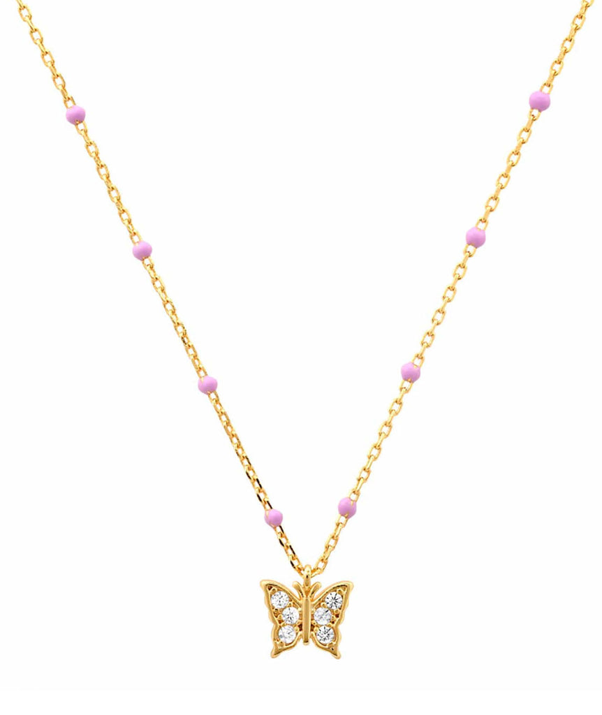 TAI Enamel Lavender Beaded Butterfly Necklace Jewelry - Trend TAI   