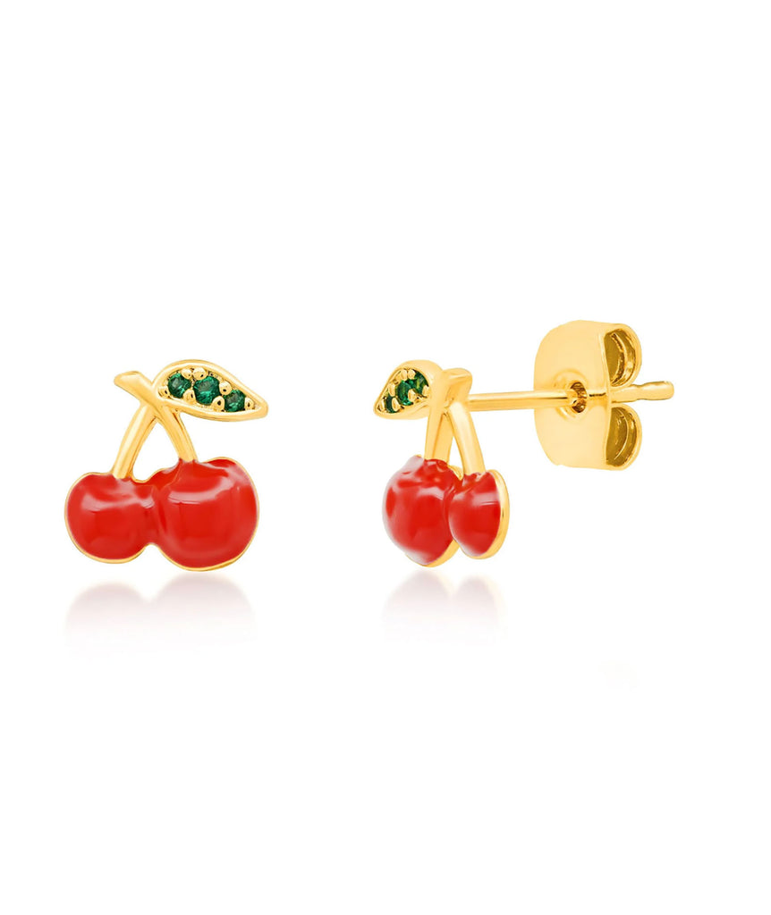 TAI Red Cherry Green Stone Studs Jewelry - Trend TAI   