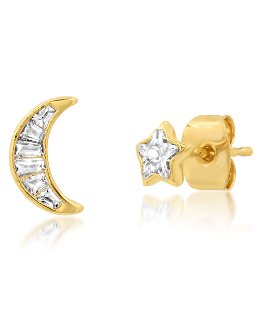 TAI Gold New Star and Moon CZ Studs Jewelry - Trend TAI   