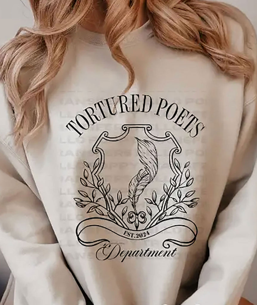 Taylor Swift Tortured Poets Department Crest Crew Womens Casual Tops Frankie's Exclusives   