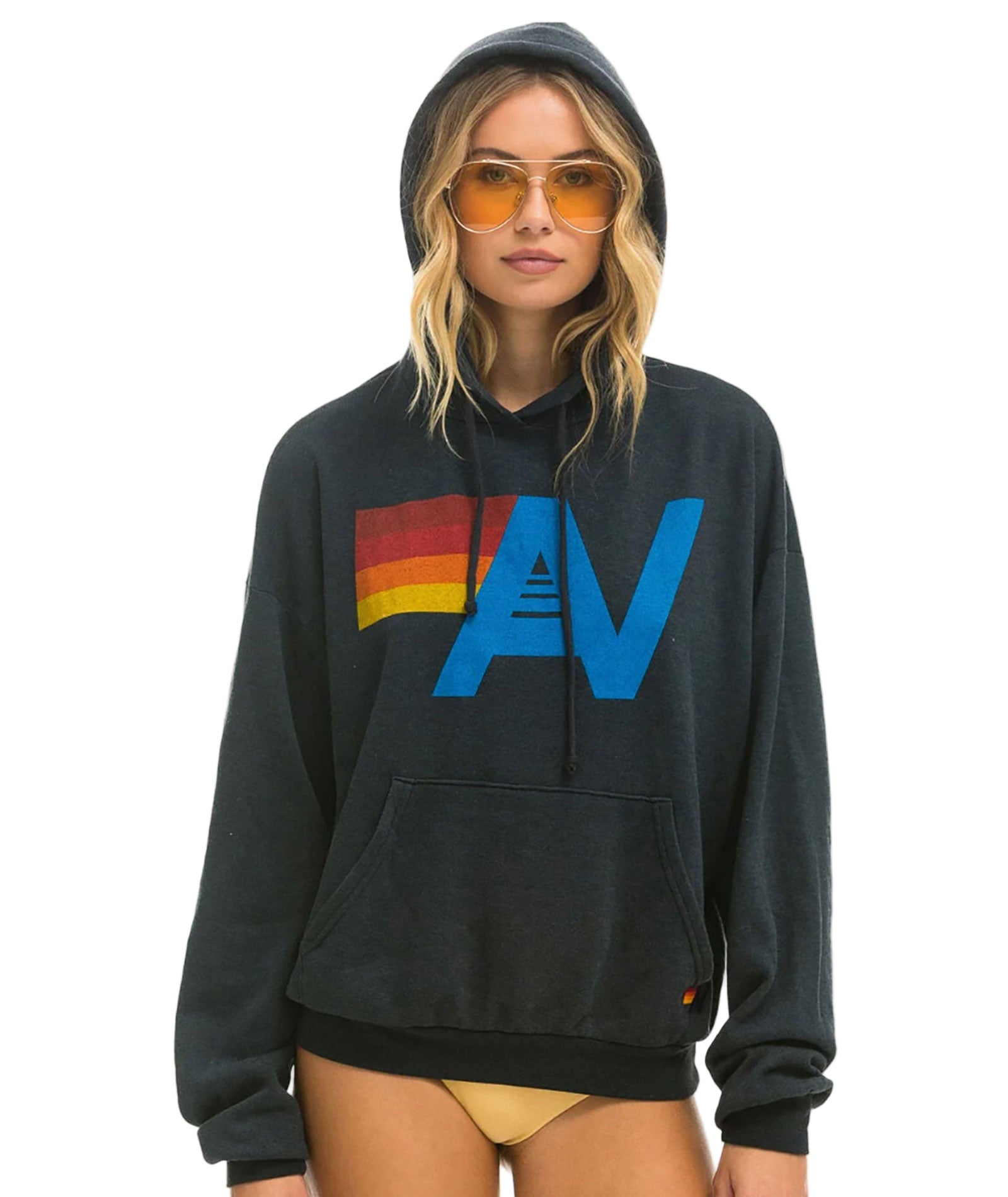 Aviator Nation Women Logo Relaxed Pullover Hoodie Girls Casual Tops Aviator Nation Charcoal Juniors/Women XS