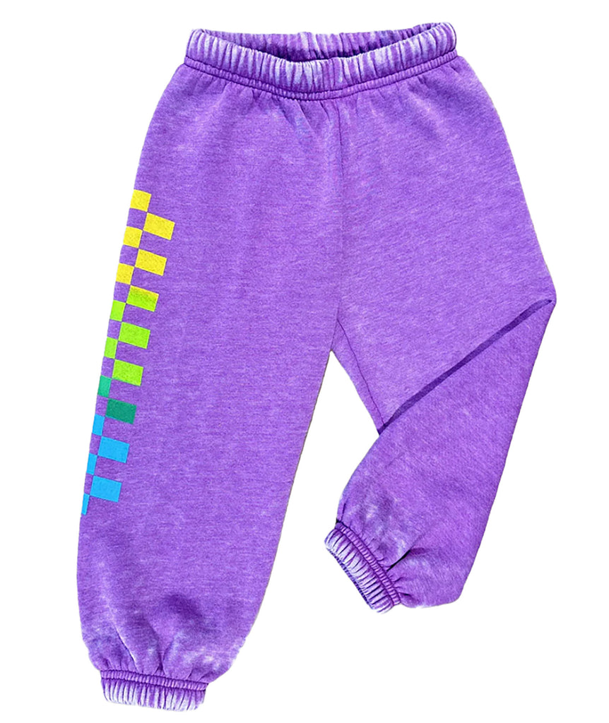 Rowdy Sprout Girls Rainbow Check Plum Sweatpants Girls Casual Bottoms Rowdy Sprout   