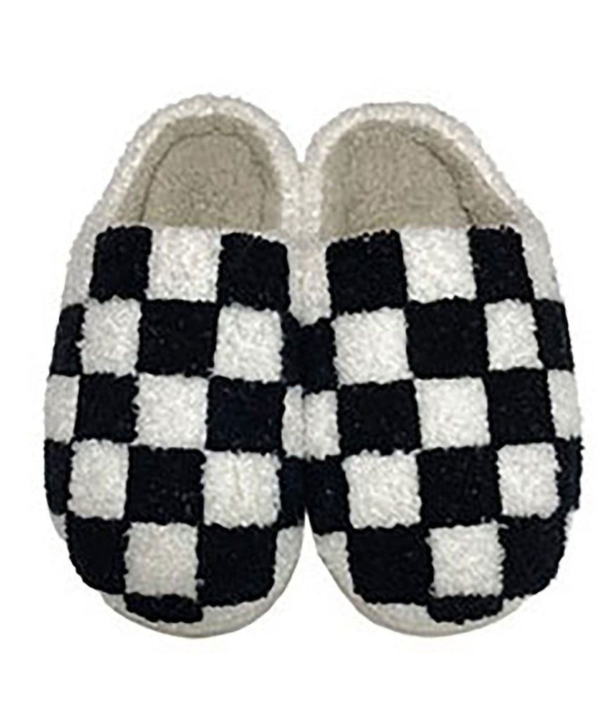Check Comfy Slippers Black/White Distressed/seasonal accessories Frankie's Exclusives   