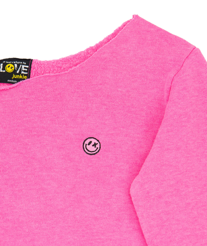 Love Junkie Girls Smiley Stitch Off Shoulder Sweatshirt Girls Casual Tops Love Junkie   