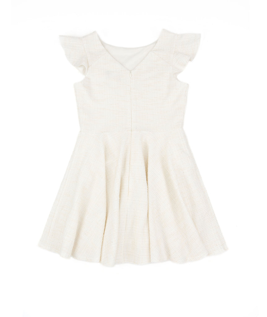 By Debra Girls White Boucle Flutter Sleeve Fit and Flare Dress Sale 2024 By Debra   