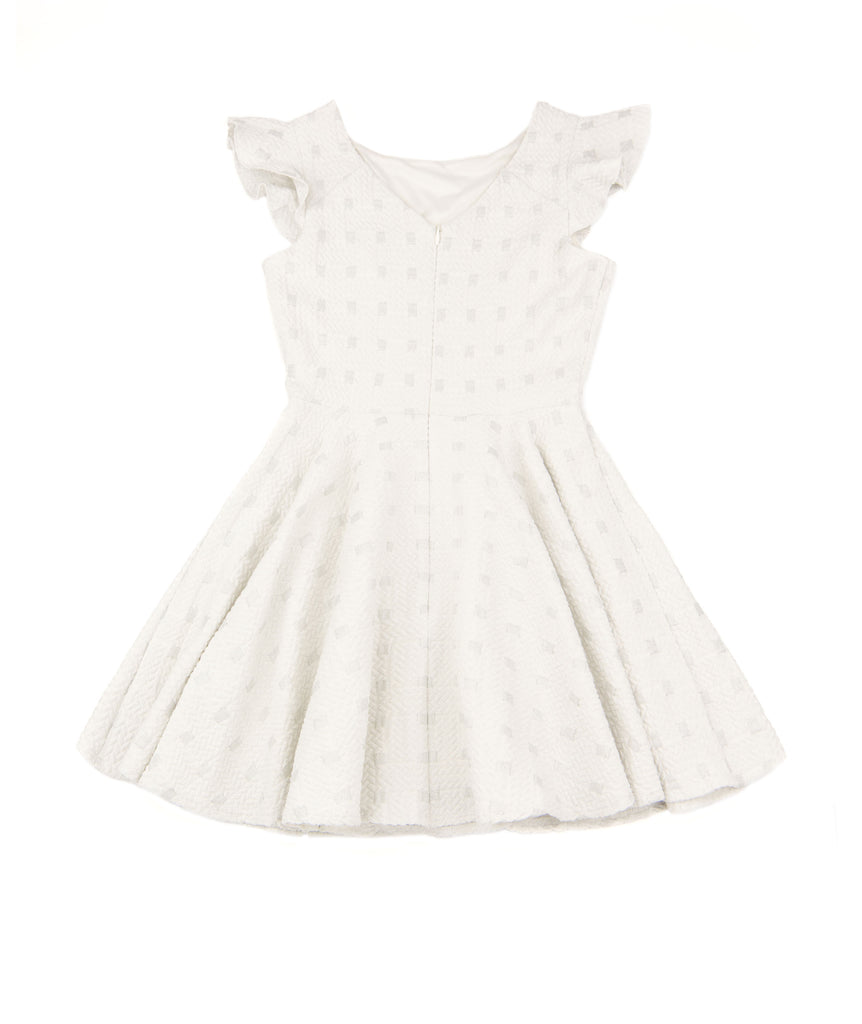 By Debra Girls White/Silver Flutter Sleeve Fit and Flare Dress Sale 2024 By Debra   