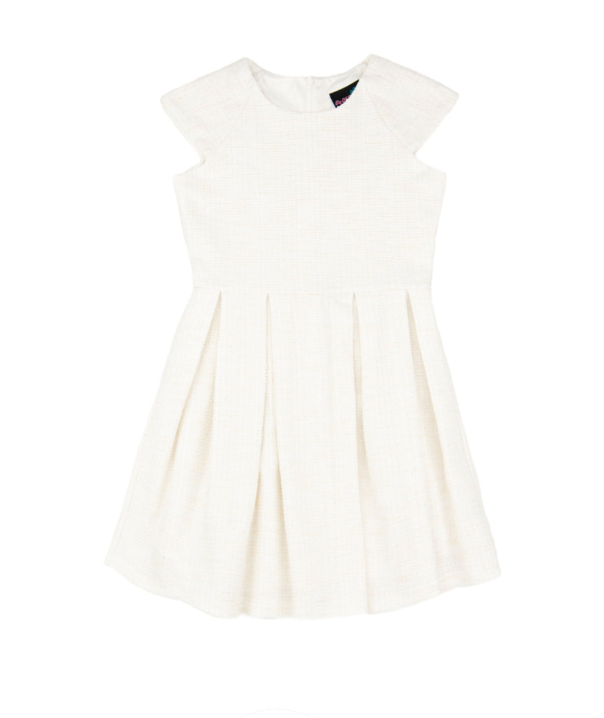By Debra Girls White Boucle Cap Sleeve Box Pleat Dress Sale 2024 By Debra   