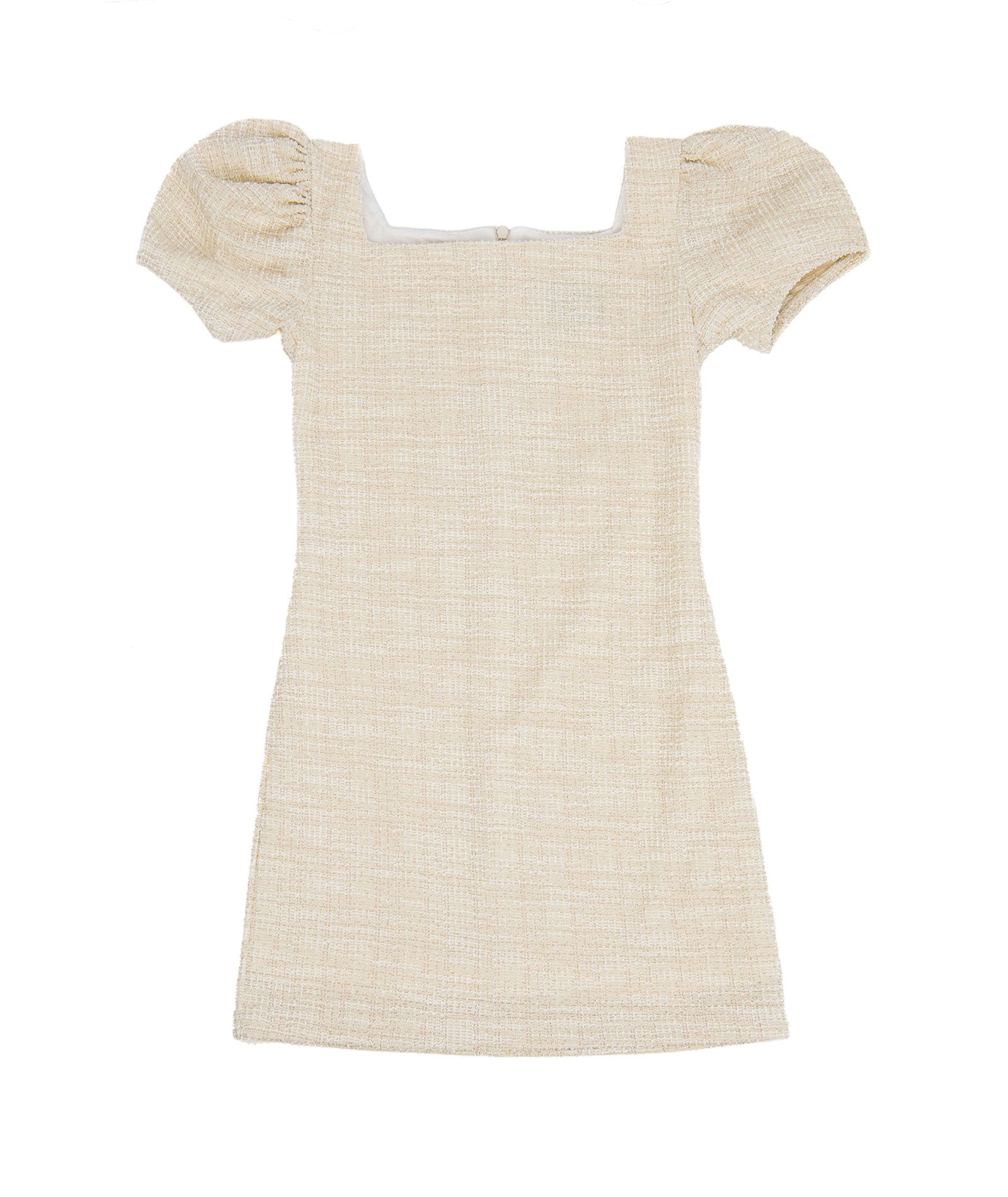 By Debra Girls Juliet Ivory/Gold Boucle Body Con Ruffle Sleeve Dress Girls Special Dresses By Debra Ivory Y/XS (6X)