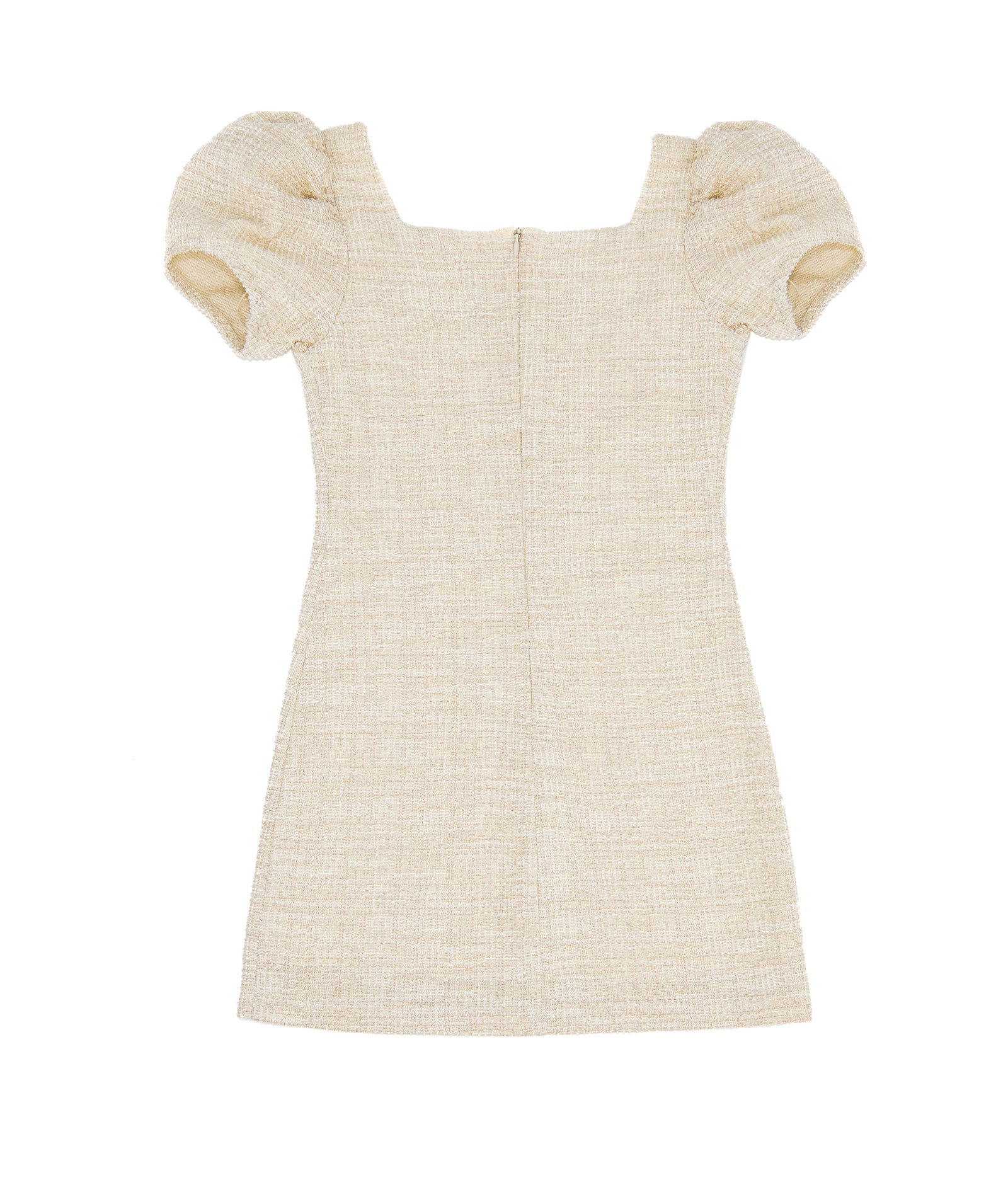 By Debra Girls Juliet Ivory/Gold Boucle Body Con Ruffle Sleeve Dress Girls Special Dresses By Debra