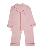 Eberjey Women Gisele Printed Long PJ Set Duo Stripe Holly Red With Ribbon Accessories Eberjey