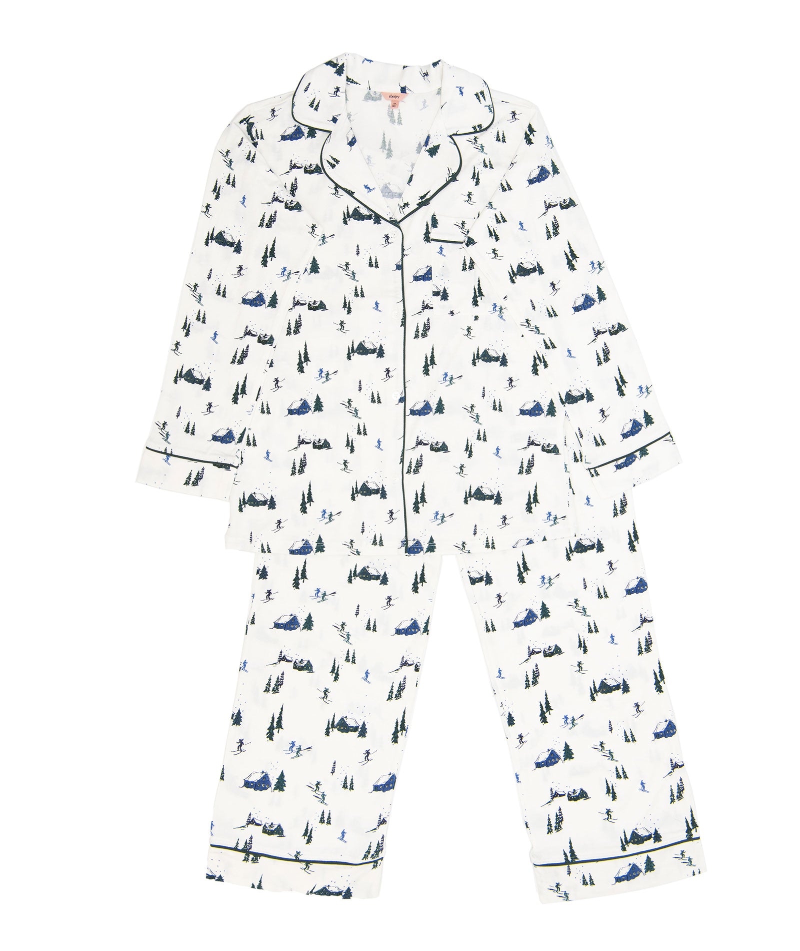 Eberjey Women Gisele Printed Long PJ Set Ski Chalet Ivory/Pine Accessories Eberjey Ivory Juniors/Women XXS