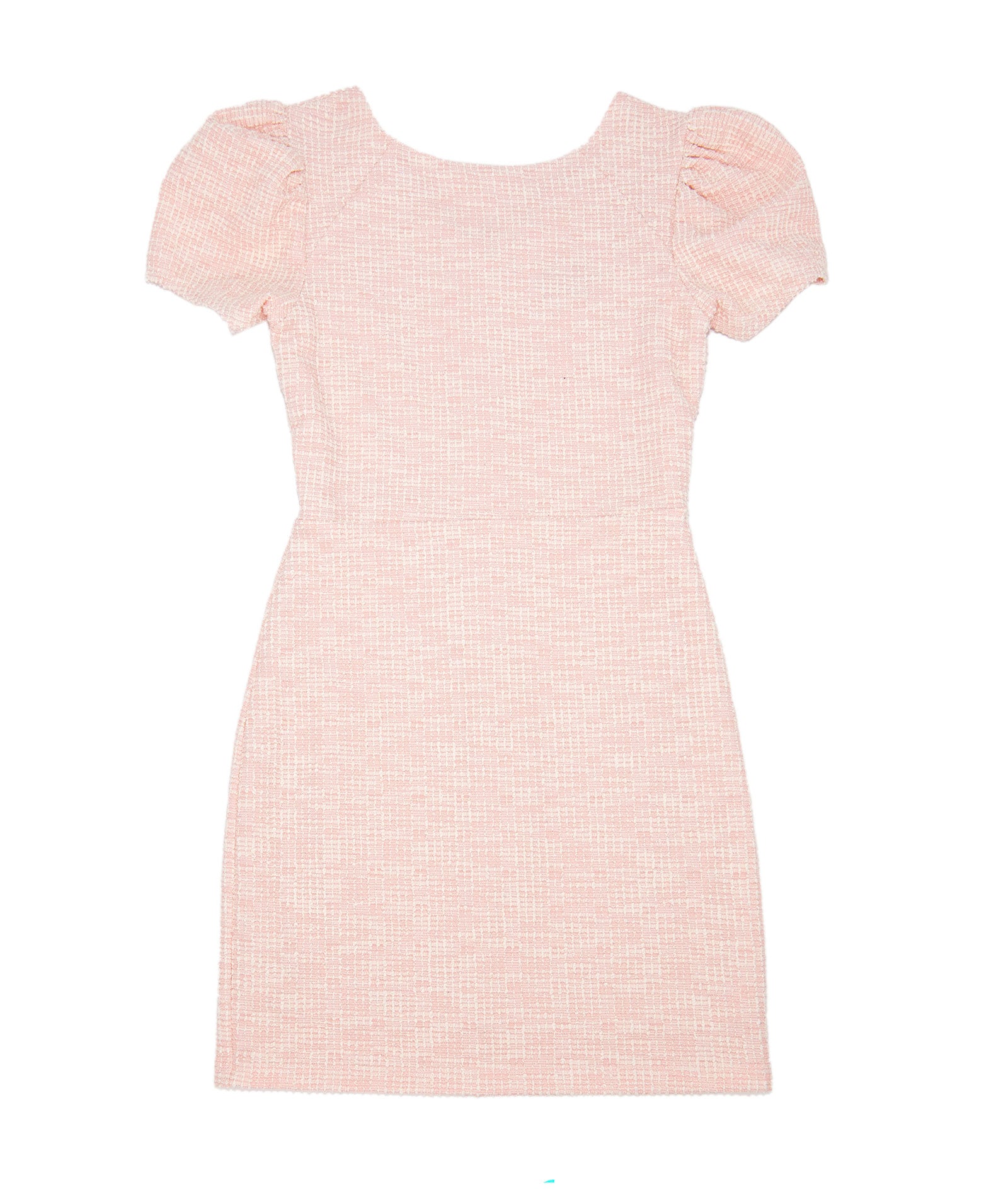 By Debra Girls Mia Pink/White Boucle Puff Sleeve Sheath Dress Girls Special Dresses By Debra Pink Y/XS (6X)