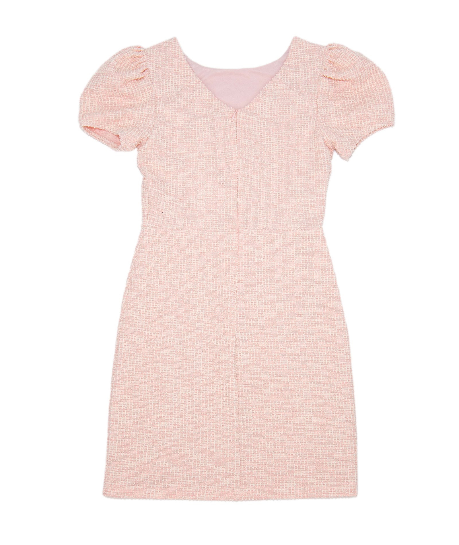 By Debra Girls Mia Pink/White Boucle Puff Sleeve Sheath Dress Girls Special Dresses By Debra