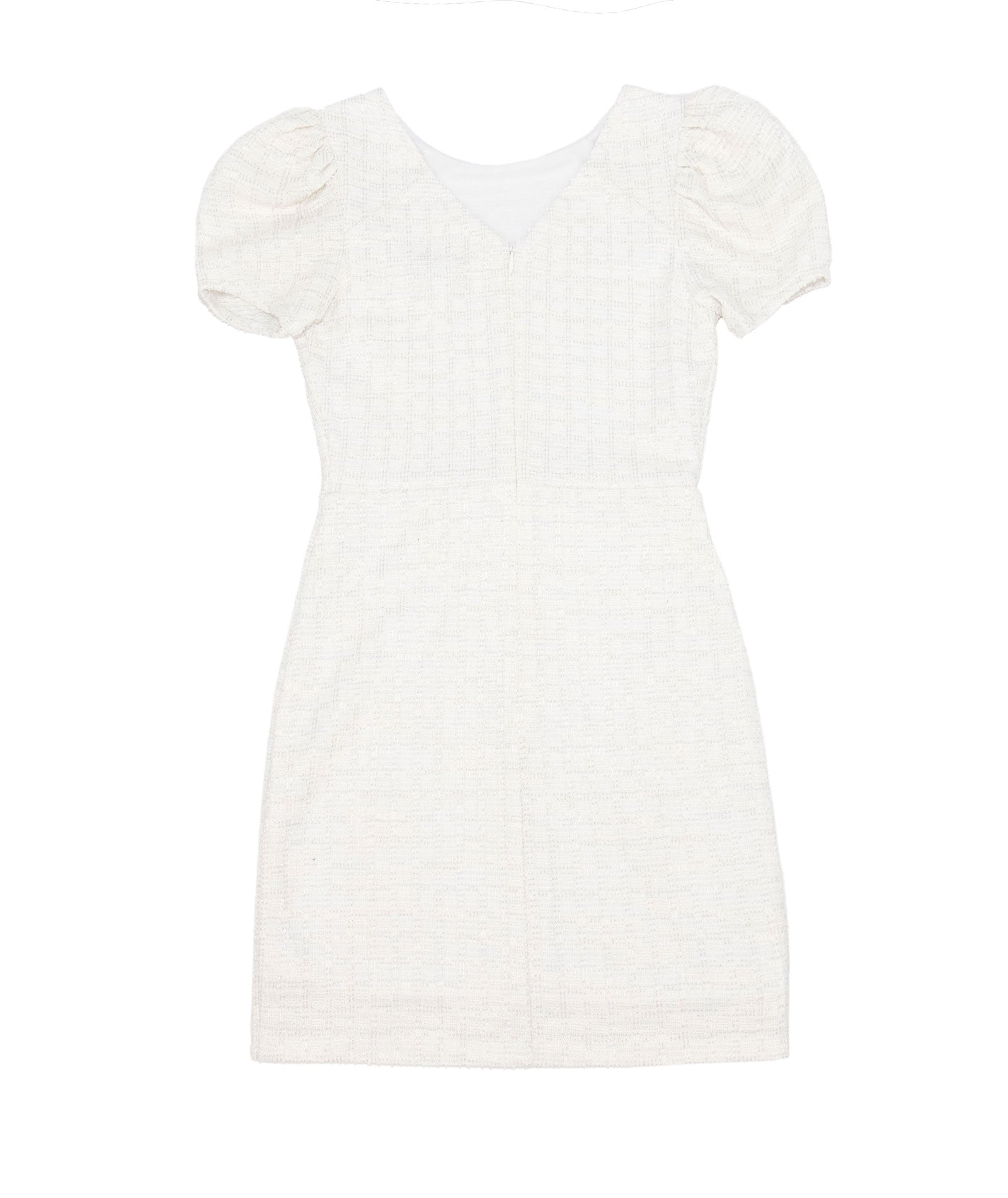 By Debra Girls Mia White/Silver Boucle Puff Sleeve Sheath Dress Girls Special Dresses By Debra