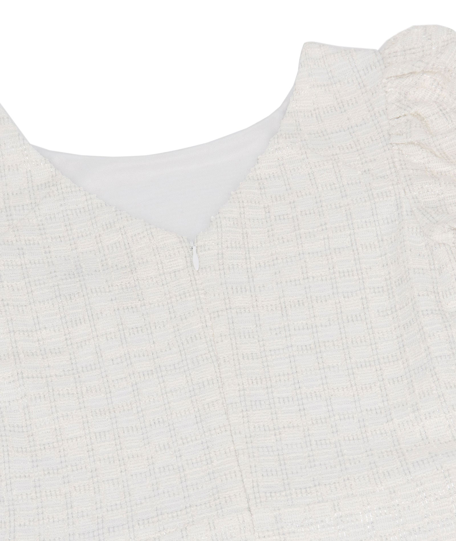 By Debra Girls Mia White/Silver Boucle Puff Sleeve Sheath Dress Girls Special Dresses By Debra