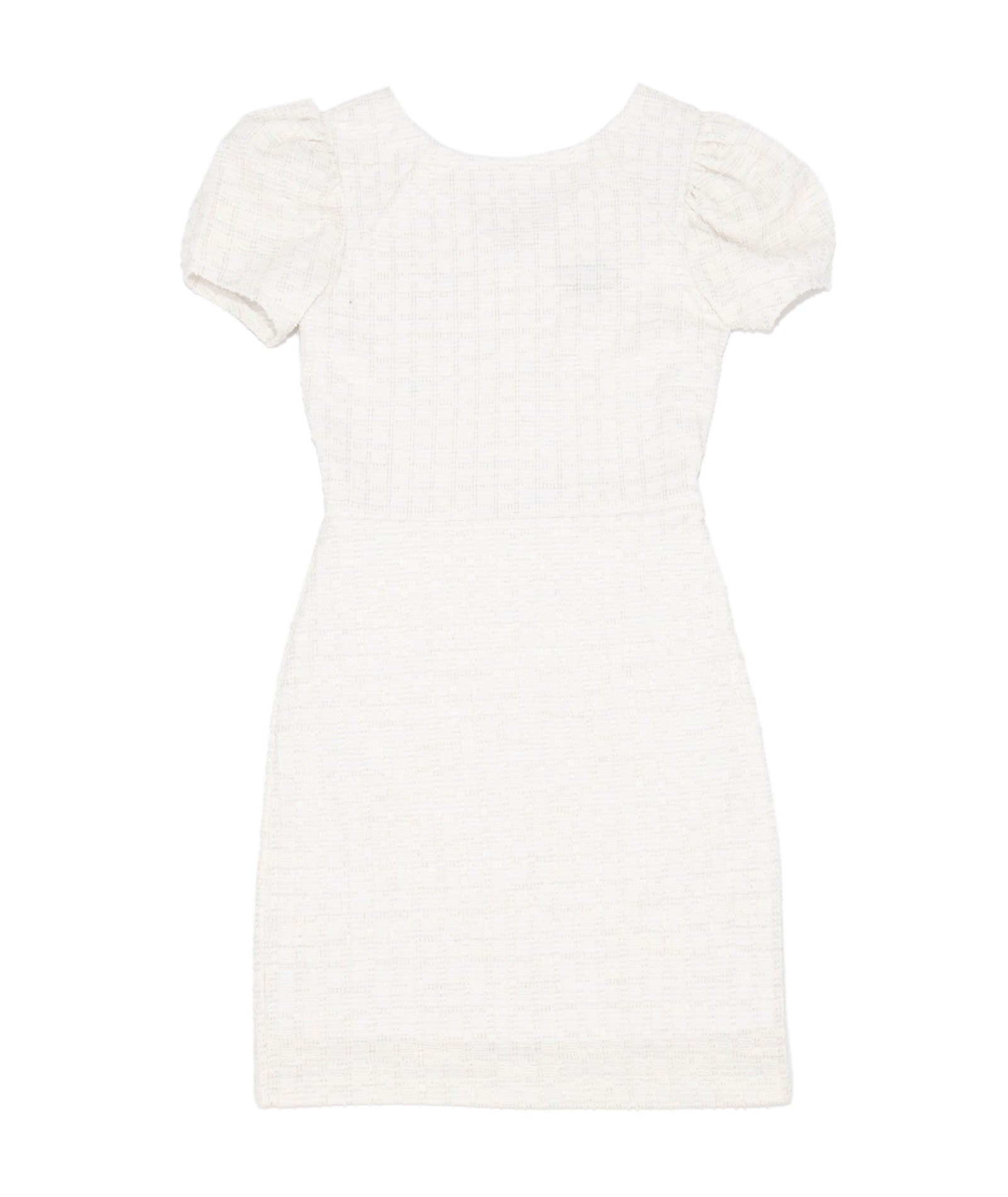 By Debra Girls Mia White/Silver Boucle Puff Sleeve Sheath Dress Girls Special Dresses By Debra White Y/XS (6X)