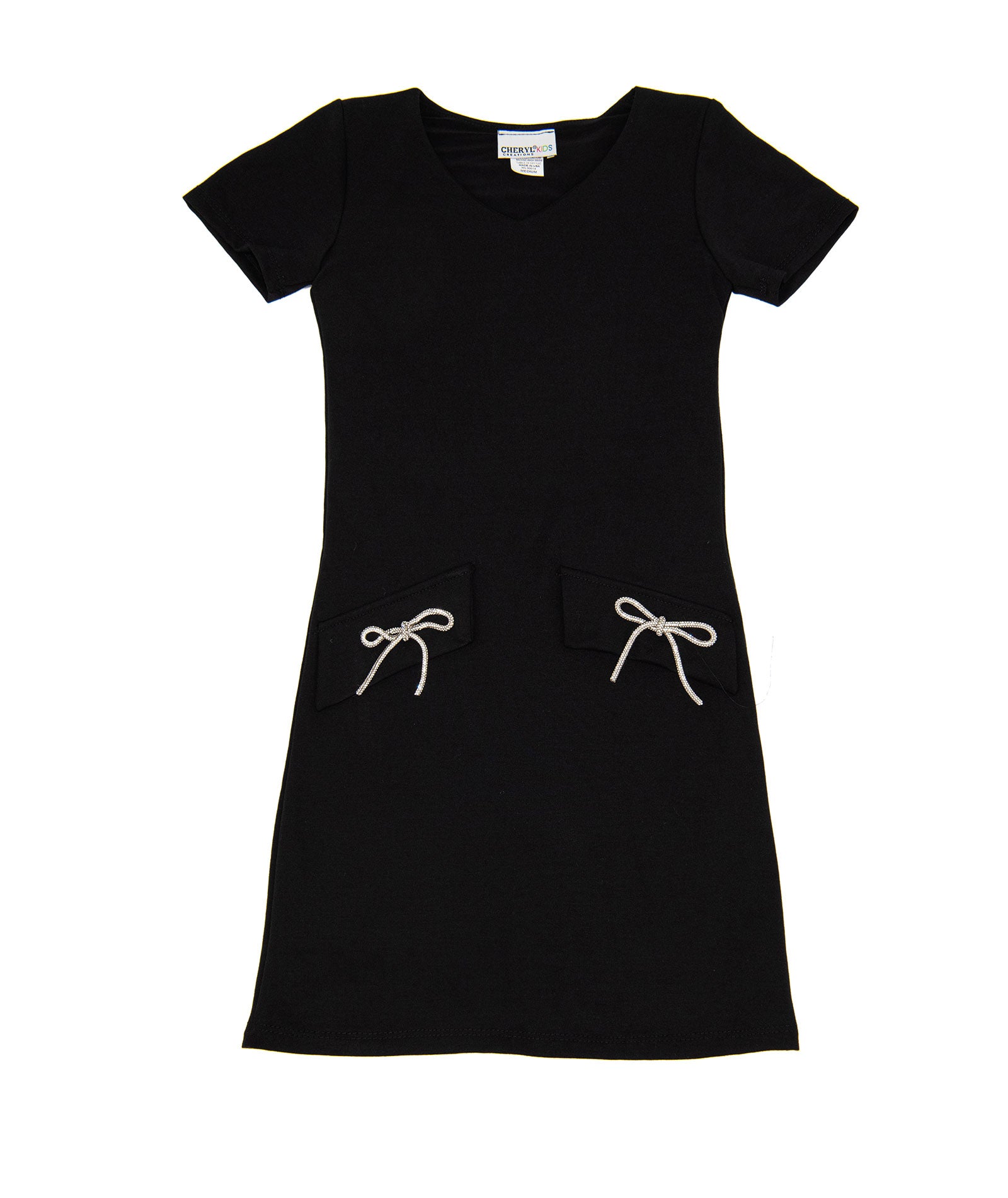 Cheryl Creations Girls Emily Bow Dress Girls Casual Dresses Cheryl Creations Black Y/S (7/8)