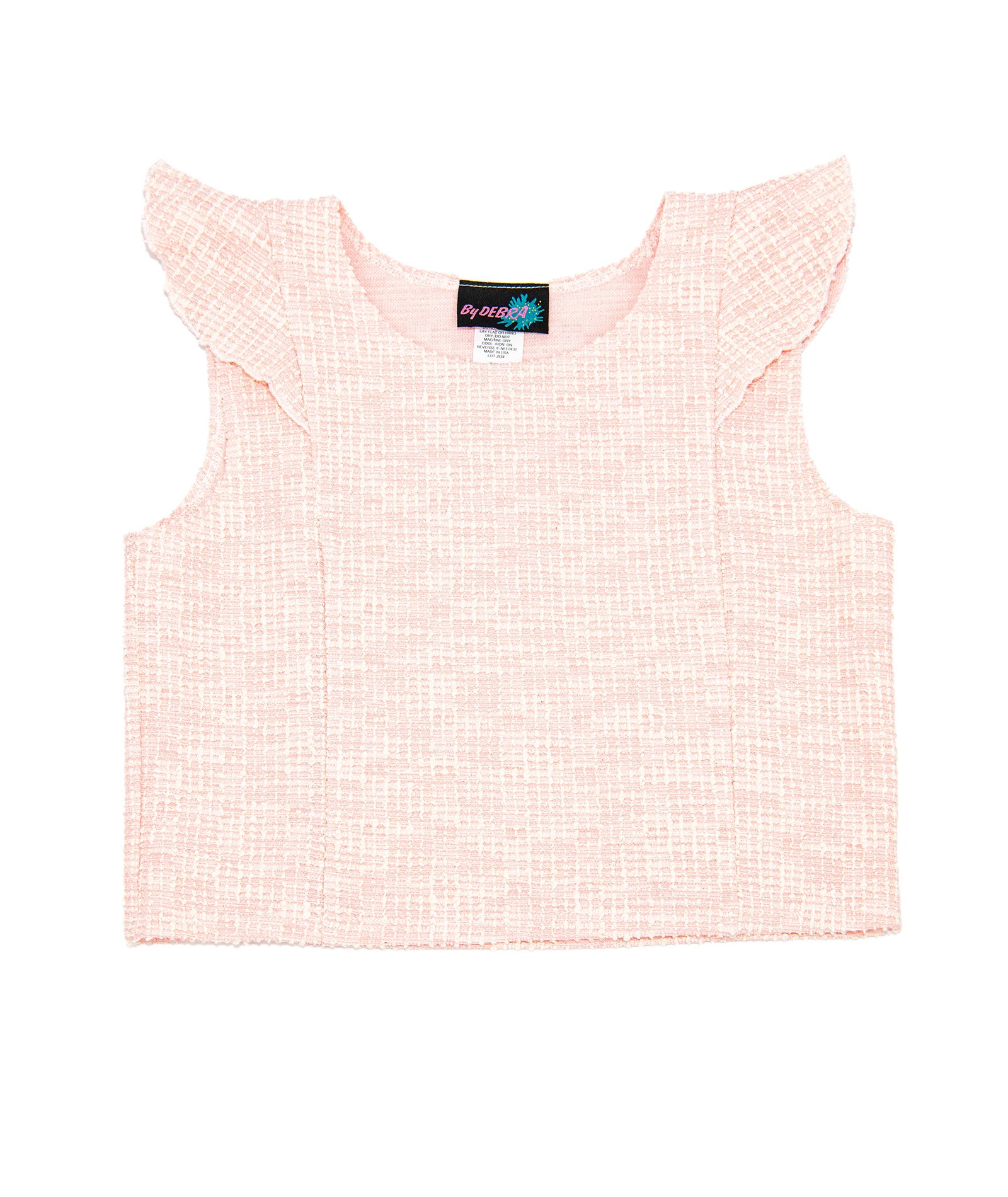 By Debra Girls Leah Pink Boucle Flutter Sleeve Top Girls Special Tops By Debra Pink Y/XS (6X)