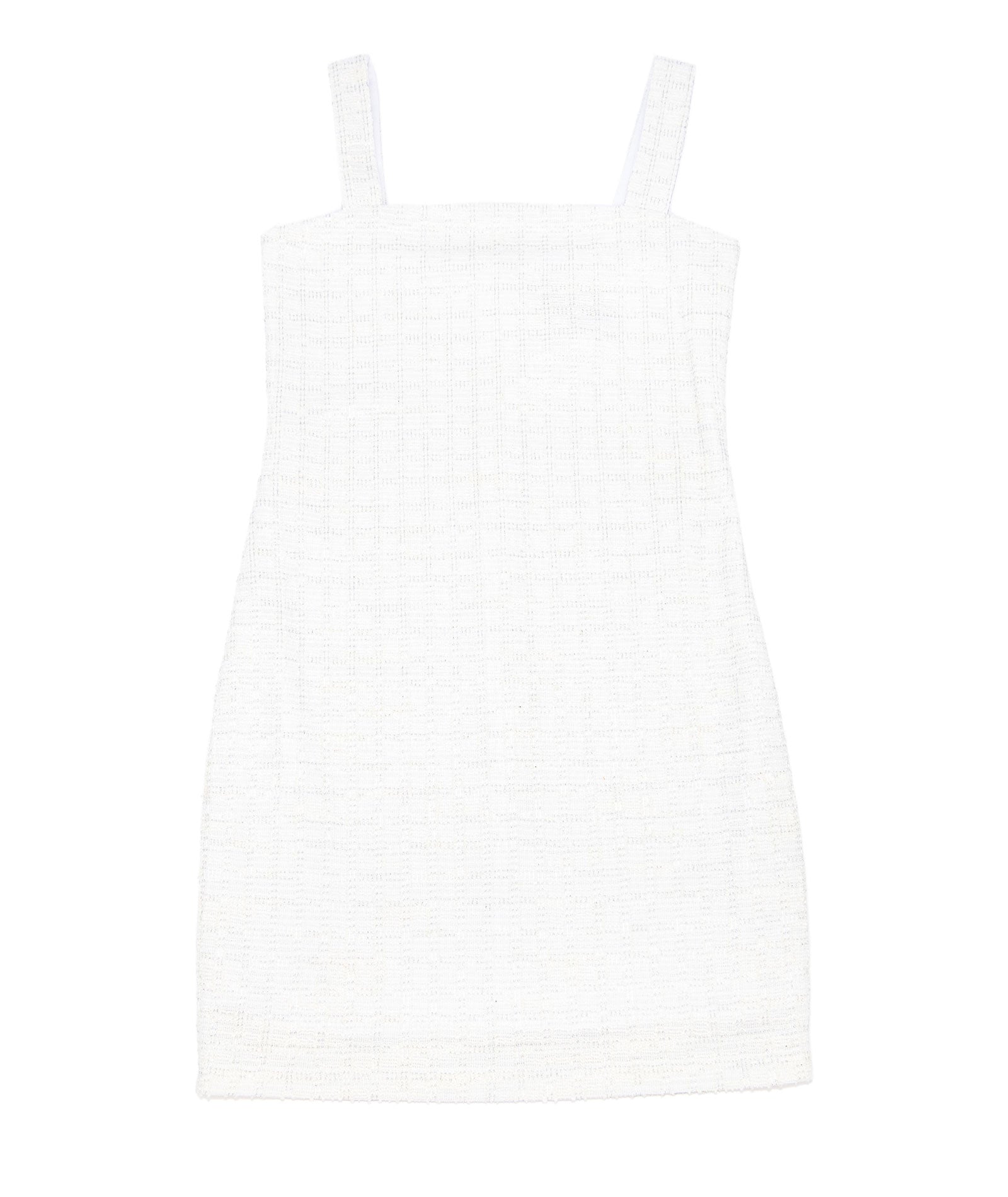 By Debra Girls Cara White/Silver Boucle Straight Strap Dress Girls Special Dresses By Debra White Y/XS (6X)